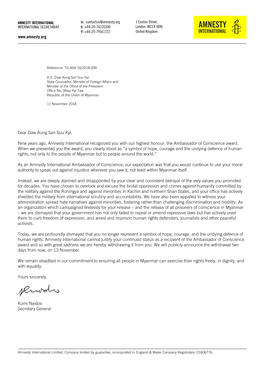 Letter from Kumi Naidoo to Aung San Suu