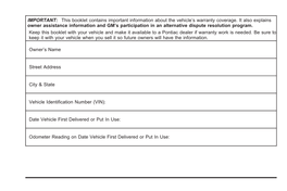 2004 Pontiac Aztek Warranty Guide