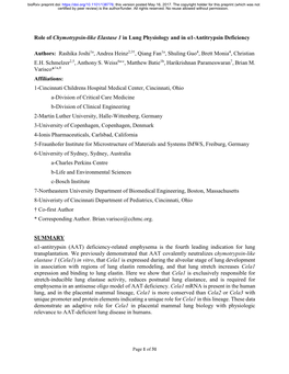 Role of Chymotrypsin-Like Elastase 1 in Lung Physiology and in Α1-Antitrypsin Deficiency