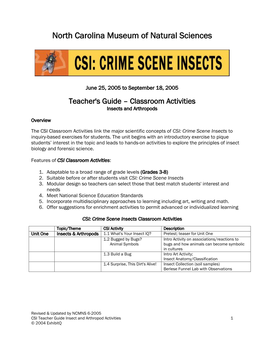 CSI Teacher's Guide--Units Outline Draft