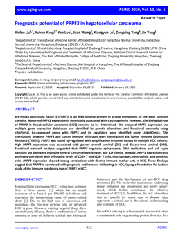 Prognostic Potential of PRPF3 in Hepatocellular Carcinoma