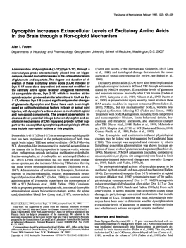 Dynorphin Increases Extracellular Levels of Excitatory Amino Acids in the Brain Through a Non-Opioid Mechanism