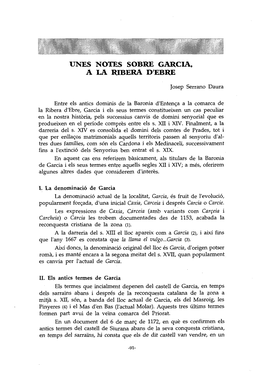 Unes Notes Sobre Garcla, a La Ribera D'ebre