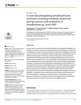 A Novel Decarboxylating Amidohydrolase Involved in Avoiding Metabolic Dead Ends During Cyanuric Acid Catabolism in Pseudomonas Sp