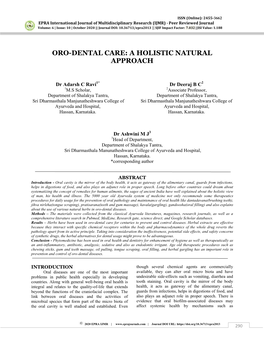 Oro-Dental Care: a Holistic Natural Approach