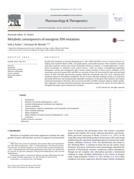 Metabolic Consequences of Oncogenic IDH Mutations