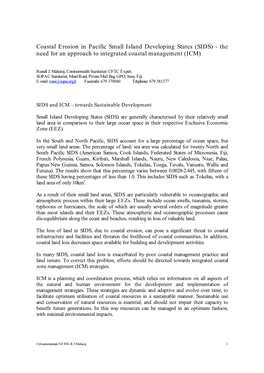 Coastal Erosion in Pacific Small Island Developing States (SIDS) - the Need for an Approach to Integrated Coastal Management (ICM)