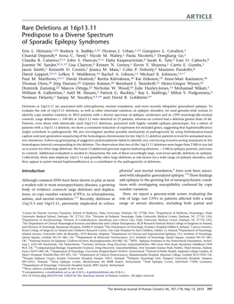 Rare Deletions at 16P13.11 Predispose to a Diverse Spectrum of Sporadic Epilepsy Syndromes