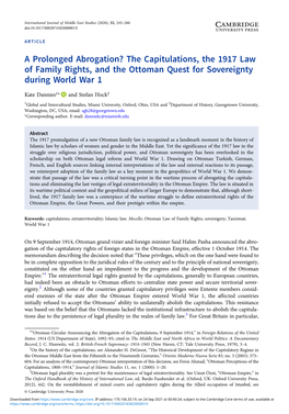 A Prolonged Abrogation? the Capitulations, the 1917 Law of Family Rights, and the Ottoman Quest for Sovereignty During World War 1