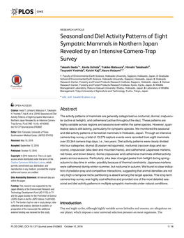 Seasonal and Diel Activity Patterns of Eight Sympatric Mammals in Northern Japan Revealed by an Intensive Camera-Trap Survey