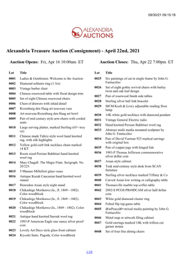 Alexandria Treasure Auction (Consignment) - April 22Nd, 2021