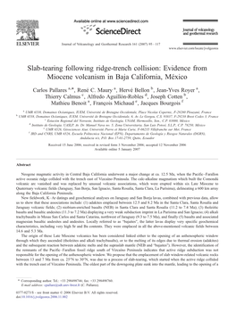 Slab-Tearing Following Ridge-Trench Collision: Evidence from Miocene Volcanism in Baja California, México ⁎ Carlos Pallares A, , René C