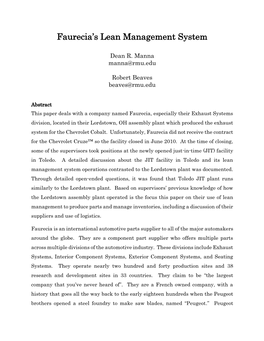 Faurecia's Lean Management System