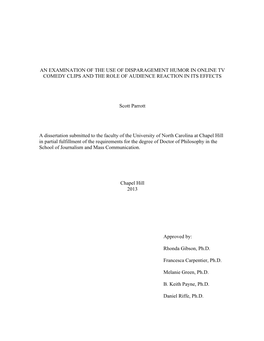 An Examination of the Use of Disparagement Humor in Online Tv Comedy Clips and the Role of Audience Reaction in Its Effects