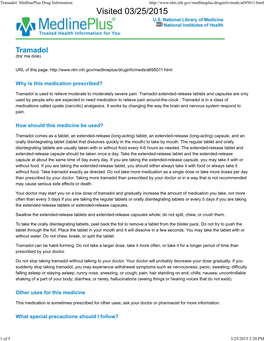 Tramadol: Medlineplus Drug Information Visited 03/25/2015