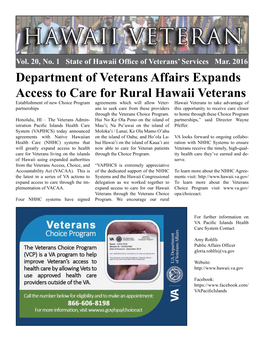 Department of Veterans Affairs Expands Access to Care for Rural