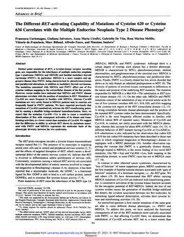 The Different RET-Activating Capability of Mutations of Cysteine 620 Or Cysteine 634 Correlates with the Multiple Endocrine Neoplasia Type 2 Diseasephenotype1