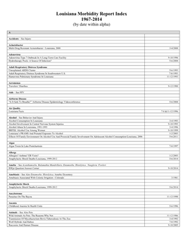 Louisiana Morbidity Report Index 1967-2014 (By Date Within Alpha)