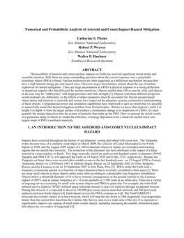 Numerical and Probabilistic Analysis of Asteroid and Comet Impact Hazard Mitigation Catherine S. Plesko Los Alamos National Labo