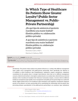 In Which Type of Healthcare Do Patients Show Greater Loyalty? (Public Sector Management Vs