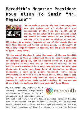 Meredith's Magazine President Doug Olson to Samir