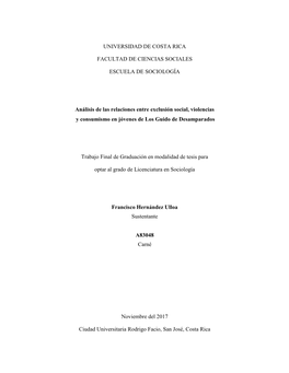 Análisis De Las Relaciones Entre Exclusión Social, Violencias Y Consumismo En Jóvenes De Los Guido De Desamparados