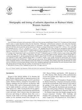 Stratigraphy and Timing of Eolianite Deposition on Rottnest Island, Western Australia