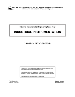 Industrial Instrumentation Engineering Technology