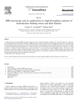 SPR Microscopy and Its Applications to High-Throughput Analyses of Biomolecular Binding Events and Their Kinetics