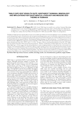 Table Cape Vent Xenolith Suite, Northwest Tasmania: Mineralogy and Implications for Crust-Mantle Lithology and Miocene Geo­ Therms in Tasmania