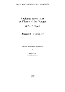 Registres Paroissiaux Et D'état Civil Des Vosges