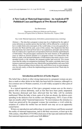 A New Look at Maternal Impressions: an Analysis of 50 Published Cases and Reports of N O Recent ~Xamplesl