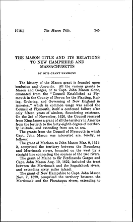 The Mason Title and Its Relations to New Hampshire and Massachusetts