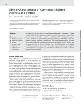 Clinical Characteristics of Cervicogenic-Related Dizziness and Vertigo