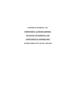 Warner University, Inc. Independent Auditor's Report, Financial Statements, and Supplemental Information Years Ended June 30, 20