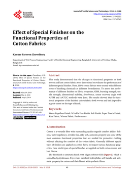 Effect of Special Finishes on the Functional Properties of Cotton Fabrics