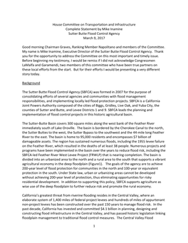 House Committee on Transportation and Infrastructure Complete Statement by Mike Inamine Sutter Butte Flood Control Agency March 9, 2017