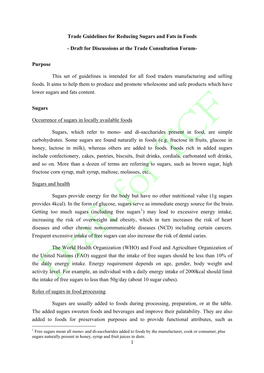 Trade Guidelines for Reducing Sugars and Fats in Foods