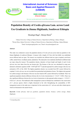 Population Density of Cordia Africana Lam. Across Land Use Gradients in Jimma Highlands, Southwest Ethiopia