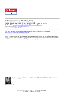 Hydrophobic Organization of Membrane Proteins Author(S): D