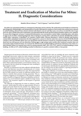 Treatment and Eradication of Murine Fur Mites: II. Diagnostic Considerations