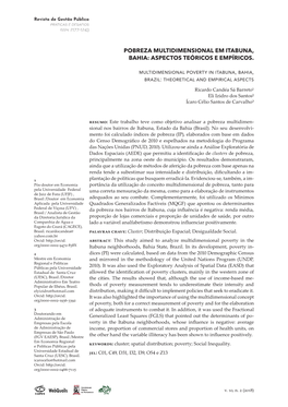 Pobreza Multidimensional Em Itabuna, Bahia: Aspectos Teóricos E Empíricos