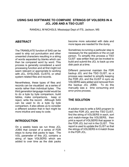 Using Sas Software to Compare Strings of Volsers in a Jcl Job and a Tso Clist