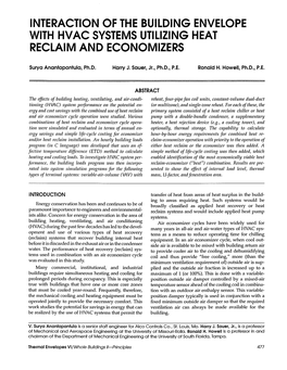 Interaction of the Building Envelope with Hvac Systems Utilizing Heat Reclaim and Economizers