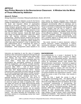 ARTICLE Non-Fiction Memoirs in the Neuroscience Classroom: a Window Into the Minds of Those Affected by Addiction