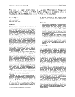 The Use of Algal Chloroplasts to Express Plasmodium Falciparum