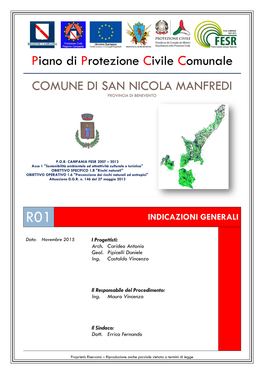 Comune Di SAN NICOLA MANFREDI (Bn) Ingegnere Vincenzo CASTALDO – Architetto Antonio CARIDEO – Geologo Daniele PIPICELLI SOMMARIO