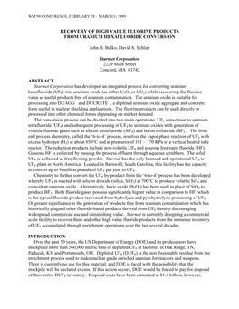 Recovery of High Value Fluorine Products from Uranium Hexafluoride Conversion