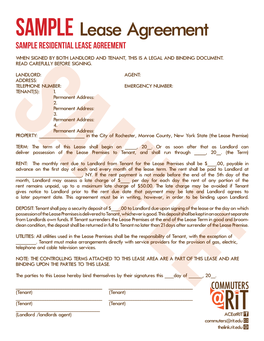 SAMPLE Lease Agreement SAMPLE RESIDENTIAL LEASE AGREEMENT WHEN SIGNED by BOTH LANDLORD and TENANT, THIS IS a LEGAL and BINDING DOCUMENT