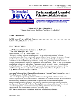 ISSN 1942-728X I Volume XXVI, No. 1 (March 2009) “Volunteerism